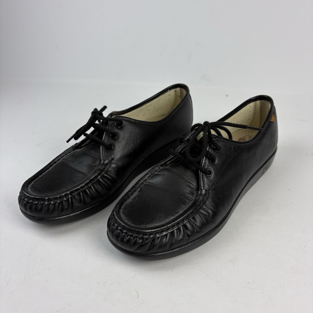 SAS Siesta Black Leather Handsewn Oxfords Moc Toe Shoes Womens Size 12 N Comfort